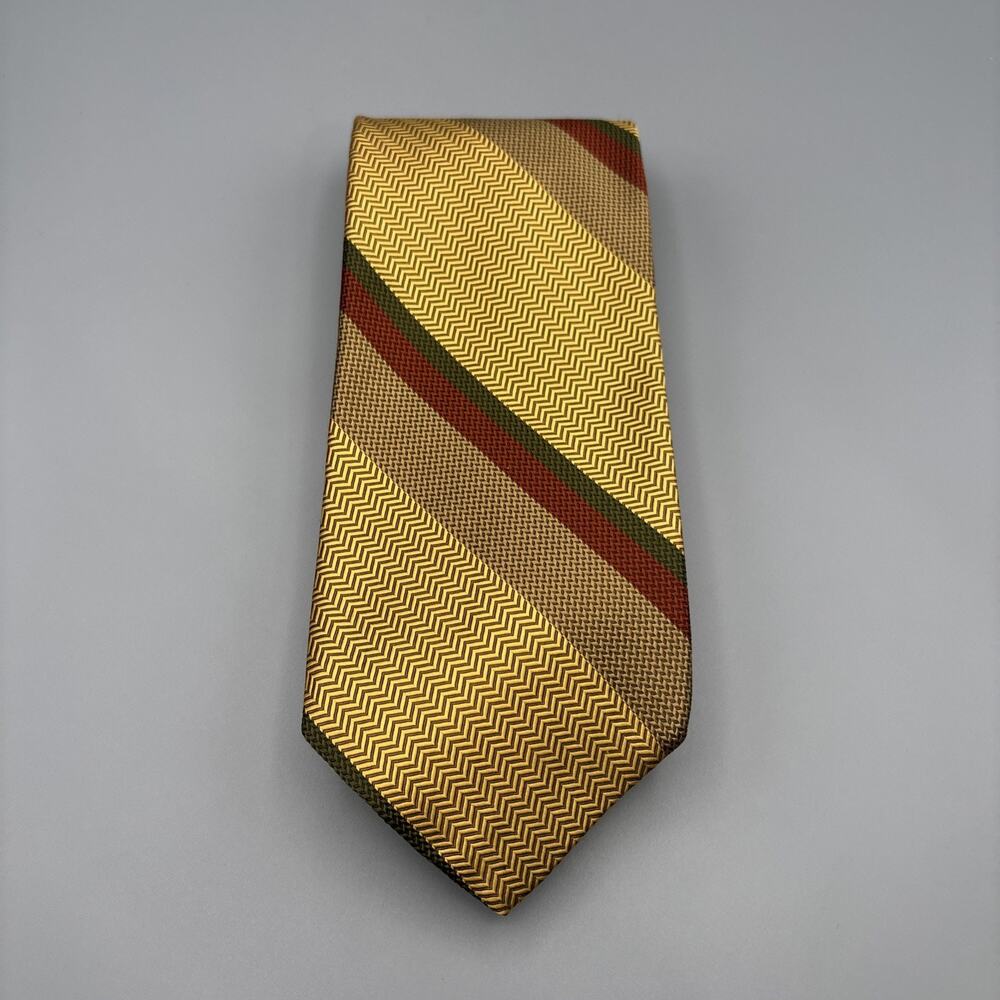 Robert Talbott Silk Tie Mens Extra Long Striped Preppy USA Gold
